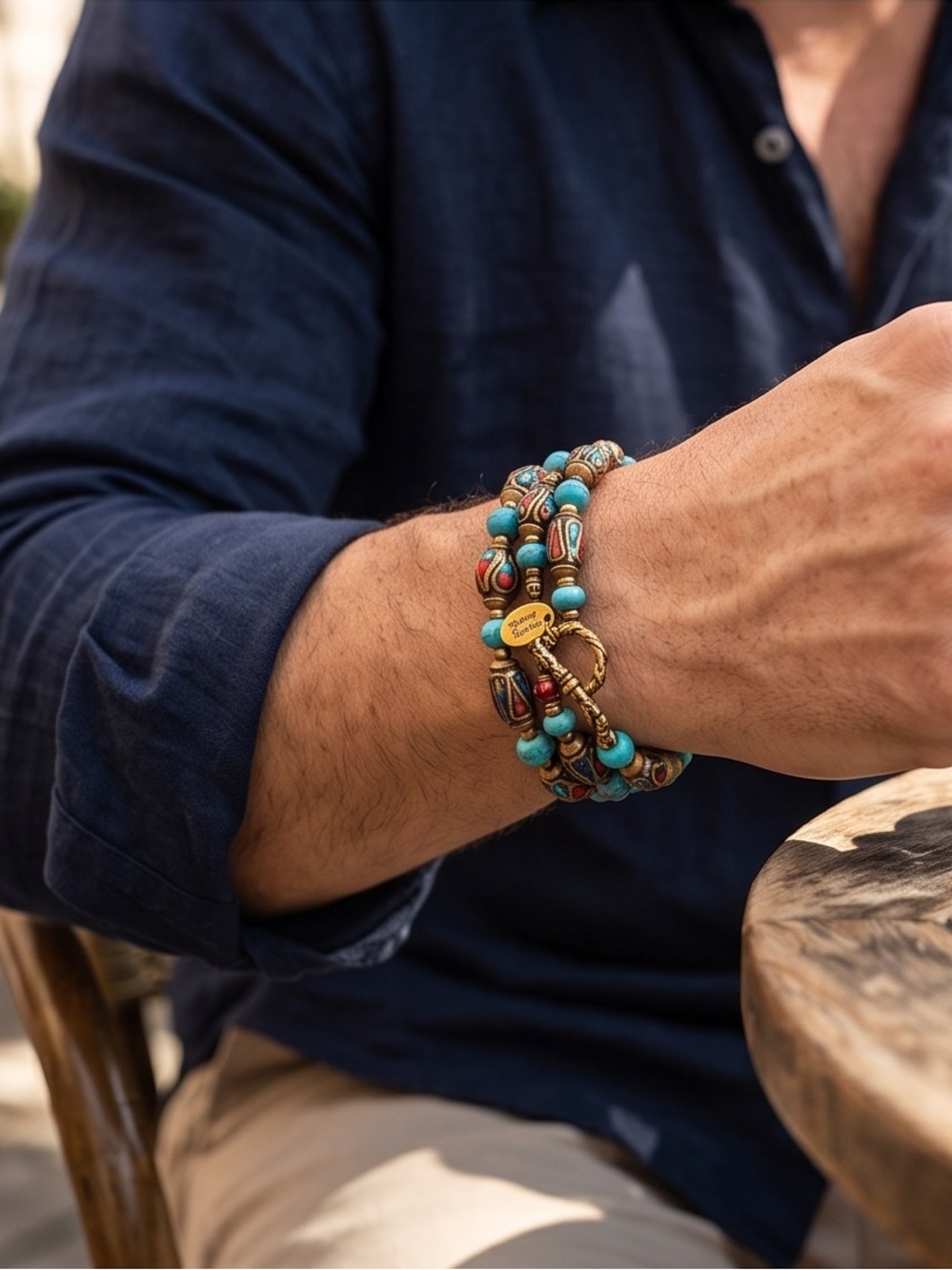 Turquoise Beaded Wrap Bracelet Stacked with Lapis, turquoise and Coral Stones☑️